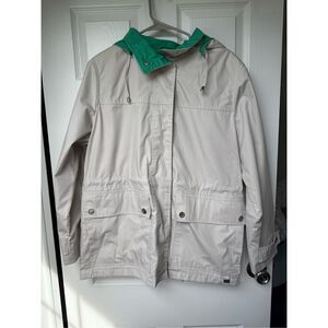 Light Beige Women's Hooded Jacket with Green Lining